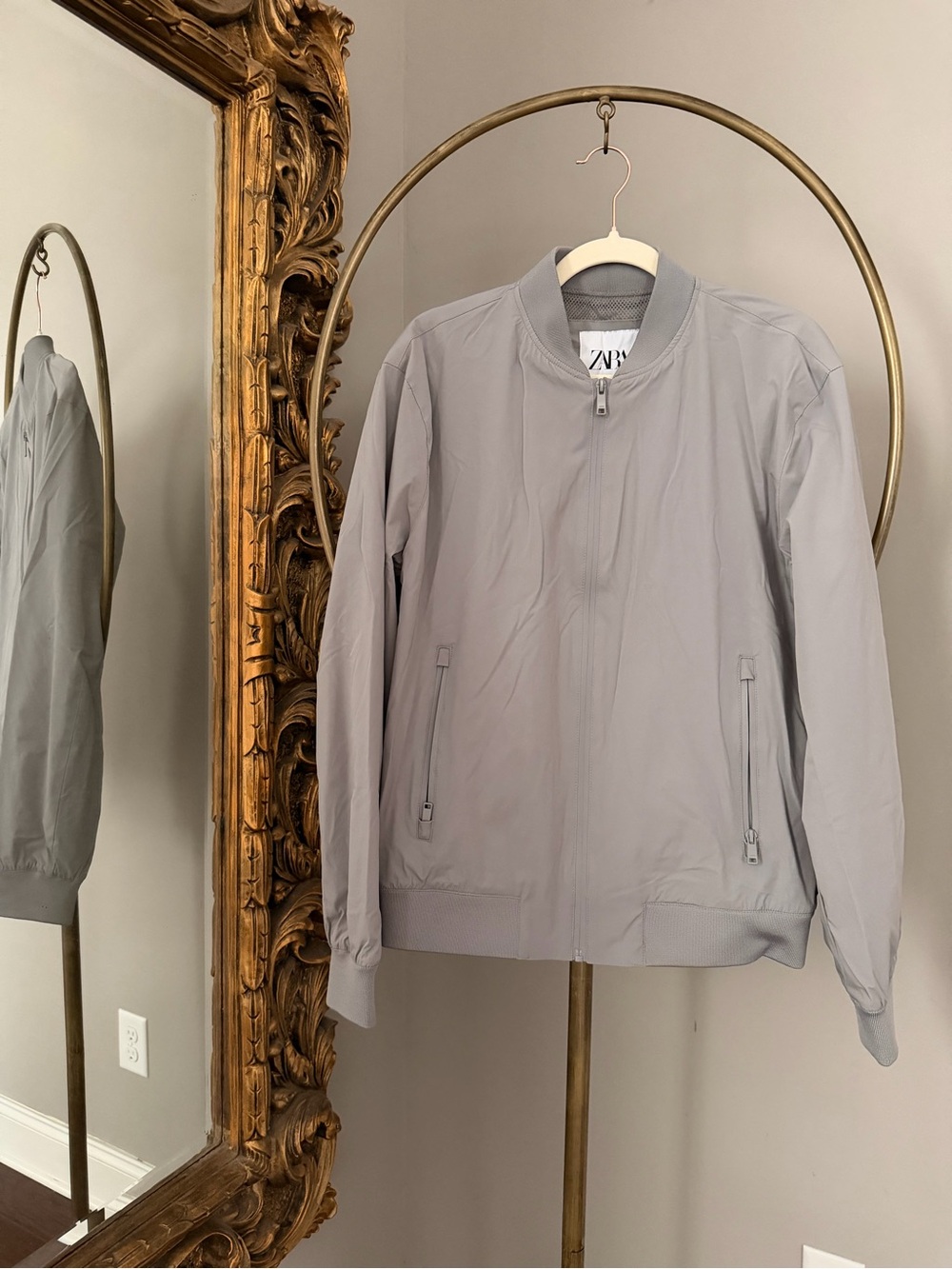 NWOT Zara Men's Light Gray Bomber Jacket